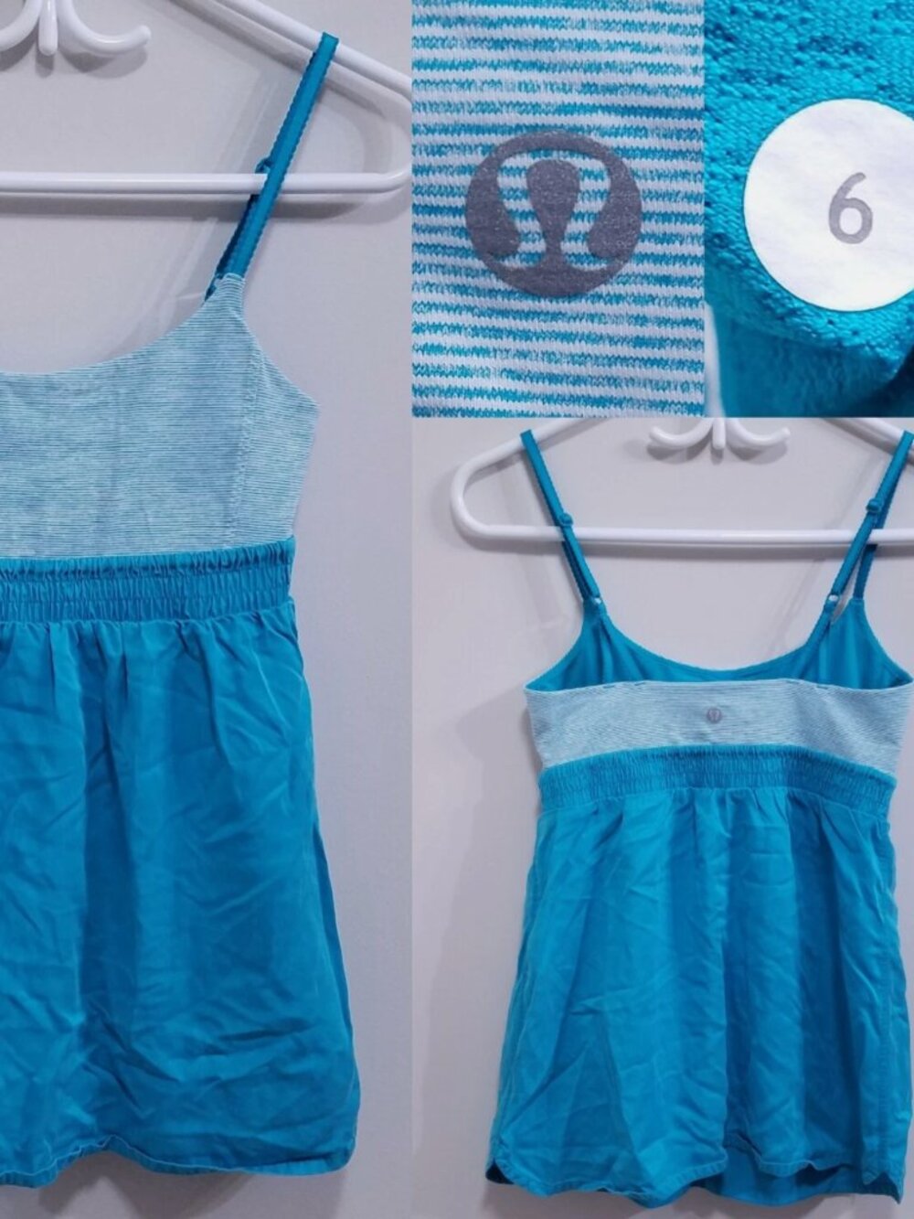 Lululemon BLISS Tank Surge Blue Top Yoga Shirt Stripe Teal Ruched Size 6 Small
